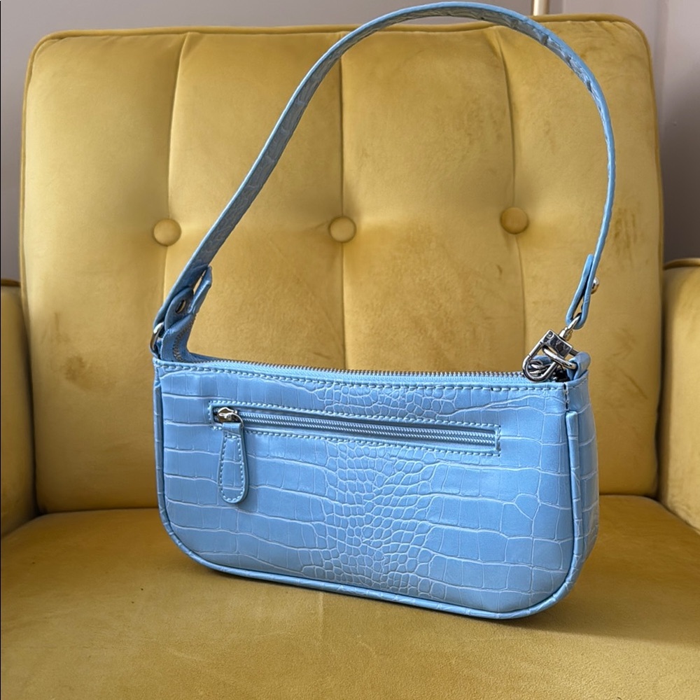 Blue Croc-Embossed Shoulder Bag